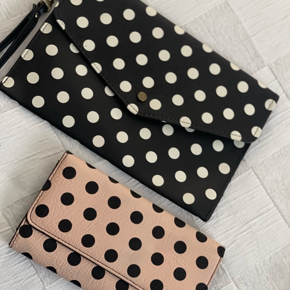 Polka Dot Black and Pink Women's Clutch Set
